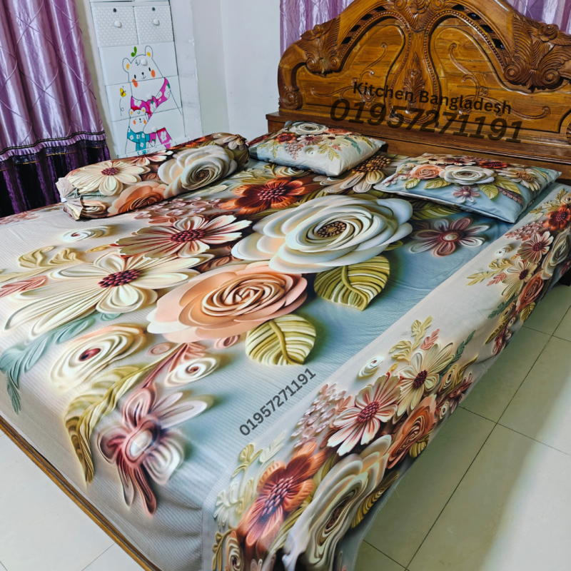 B6 Stylish 3d Bed + Pillow Cover (Premium Quality ১১০০+ গ্রাম গ্যারান্টি)