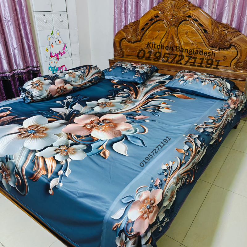 B2 Stylish 3d Bed + pillow Cover (Premium Quality ১১০০+  গ্রাম গ্যারান্টি)